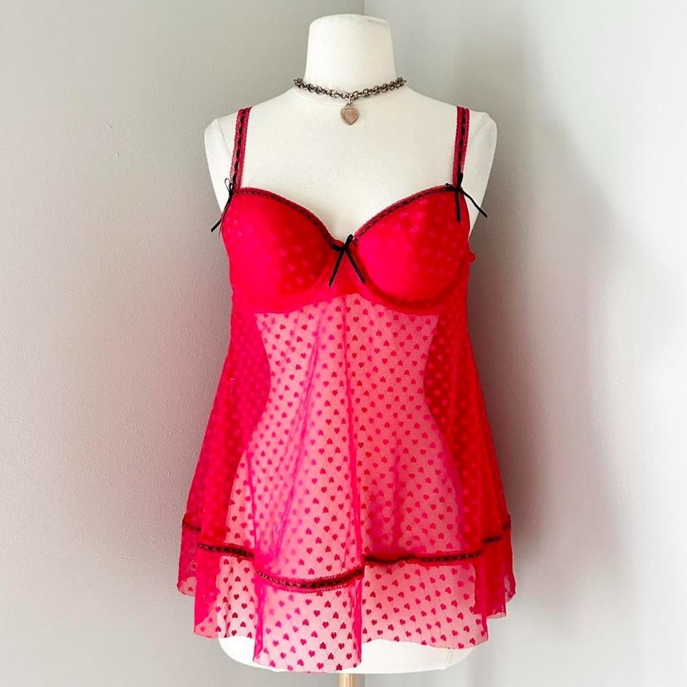 Vintage y2k Red Heart Print Mini Chemise
